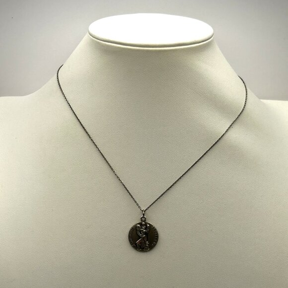 Sterling Silver St Christopher Medal Necklace 16” 925 Italy Chain Religious - Picture 6 of 9